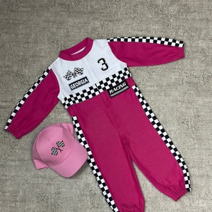 Adorable Pink Race Car Baby Costume Unique Baby Racer Outfit Fast Halloween Dress-Up Speedy Birthday Suit Fast One Jumpsuit zdjęcie 1