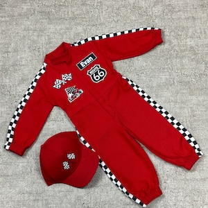 Custom Personalized Unisex Red Racing Suit 1st Birthday Gift Photoshoot Props Racing Jumpsuit Two Fast Birthday Baby Race Outfit Halloween