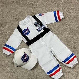 Personalized White Long Astronaut Kids Costume Space Baby Jumpsuit Toddler Space Themed Birthday Party Suit Astronaut Themed Outfit image 1