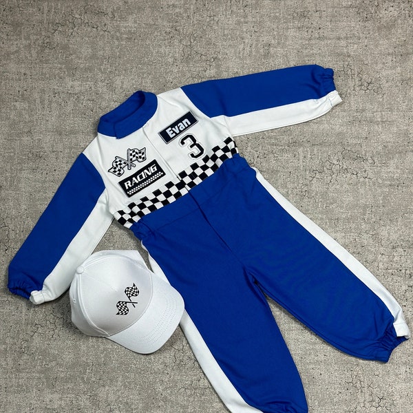 Blue Racer Baby Jumpsuit - Fast Car Birthday Outfit - Personalized Race Suit - Halloween Costume - Gift for Racing Fans