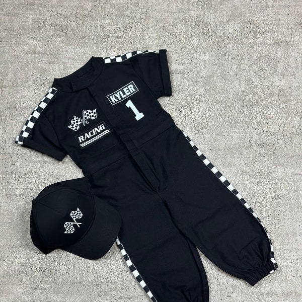 Black Racing Suit Custom Personalized Racing Suit for Birthday Gift or Two Fast Birthday Black Racing Jumpsuit Halloween Baby Race Outfit