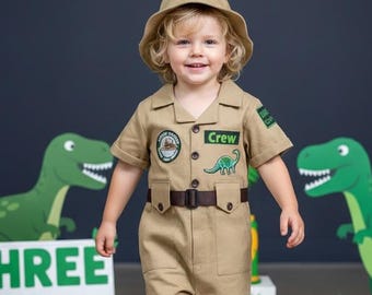 Disfraz de dinosaurio explorador para niños pequeños - Traje de safari infantil - Disfraz de cumpleaños de Two Rex - Disfraz de Halloween