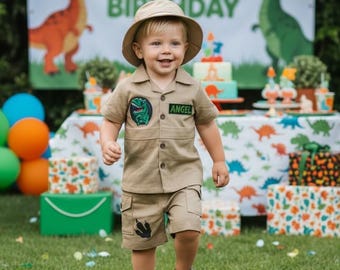 Completo da esploratore dinosauro per bambini, costume safari T-Rex per bambini, tuta avventura giurassica