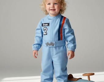 Fast One Birthday Suit - Race Car Birthday Toddler Costume - Kids Racing Jumpsuit - Blue Overalls
