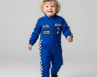 Personalized Race Car Birthday Toddler Costume, Blue Racing Suit, Fast One Two Fast Outfit