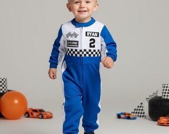Personalized Race Car Toddler Costume, Blue Racing Suit, Fast One Two Fast Birthday