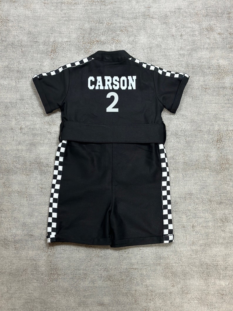 Black Checkered Sides Short Sleeves Shorts Custom Personalized Unisex Racing Suit Birthday Gift Photo Props halloween costume image 3