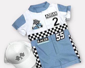 Fast One Birthday Suit - Race Car Birthday Toddler Outfit - Kids Racing Jumpsuit - Blue Racer Suit - Halloween Costume