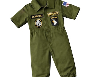 Kids Air Force Pilot Jumpsuit – Personalized Flight Suit – Top One Birthday Outfit – Halloween Costume