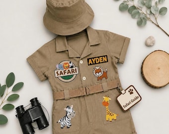 Personalized Safari Outfit for Toddler - Baby Safari Jumpsuit - Wild One Birthday - Halloween Costume