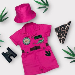 Dark Pink Dinosaur Explorer Costume for Adventurer Kids - Dino Roar Birthday Party - Toddler Dinosaur Safari Outfit - Halloween Costume