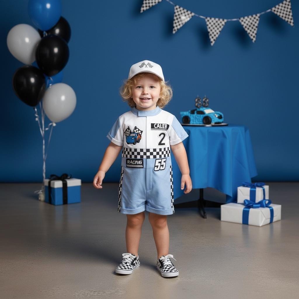 Baby Racing Gear Personalized Blue Racer Suit - Fast One Birthday - Kids Racing Jumpsuit ...