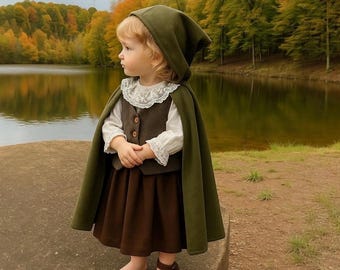 Traje medieval para bebé – Vestido renacentista – Disfraz histórico de Halloween – Capa verde para bebé