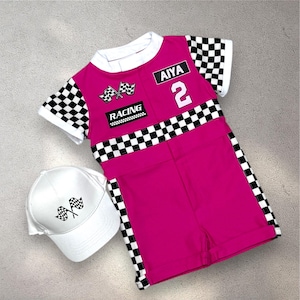 Personalized Pink Race Car Costume: Girl&#39;s 1st Birthday Outfit