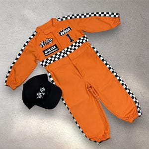 Orange Racing Suit, Custom Personalized Unisex Racing Suit for Birthday Gift or Photoshoot Props, Halloween Costume Baby Race Outfit
