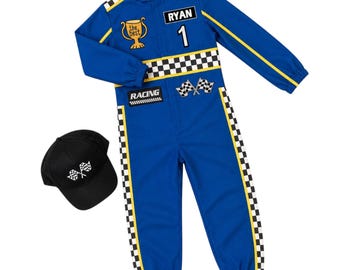 Fast One Birthday Suit - Race Car Birthday Toddler Costume - Kids Racing Jumpsuit - Blue Racer Outfit