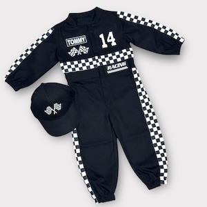 Gepersonaliseerde zwarte raceautokostuum - twee snelle verjaardagspakken - Halloweenkostuum - cadeau babyjongen