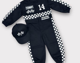 Personalized Black Race Car Costume - Two Fast Birthday Suit - Halloween Costume - Baby Boy Gift