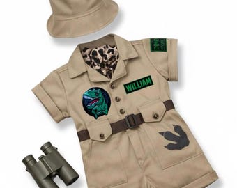Toddler T-Rex Jumpsuit - Dinosaur Explorer Suit - Jurassic Costume for Halloween - Kids Safari Outfit