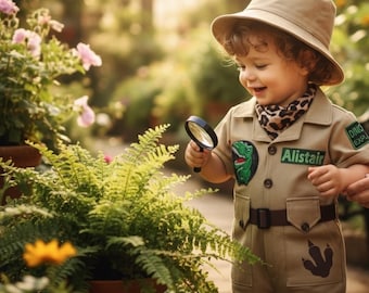 Personalized Dinosaur Explorer Costume - Jurrasic Safari Outfit - Kids Safari Jumpsuit - Halloween Costume