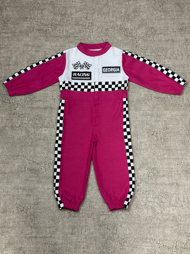 Adorable Pink Race Car Baby Costume Unique Baby Racer Outfit Fast Halloween Dress-Up Speedy Birthday Suit Fast One Jumpsuit zdjęcie 7