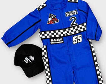 Two Fast Birthday Outfit - Race Car Driver Costume - Kids Racing Jumpsuit - Blue Racer Outfit - Halloween Costume