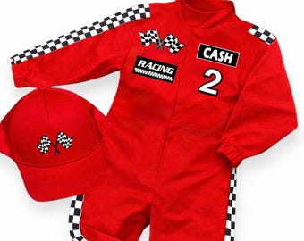 Traje de cumpleaños Fast One - Conjunto de cumpleaños de coche de carreras para niños pequeños - Mono de carreras para niños