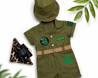Completo safari per bambini avventurieri - Costume da dinosauro Trex per compleanno - Invito Three Rex