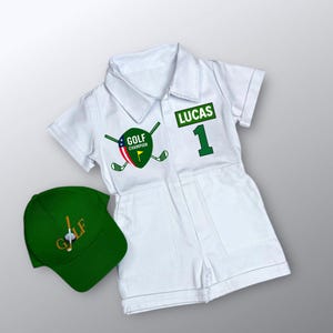 Personalized Golf Caddie Outfit for Kids - Toddler White Golf Suit - Baby Golf Uniform - Hole in One Birthday Theme