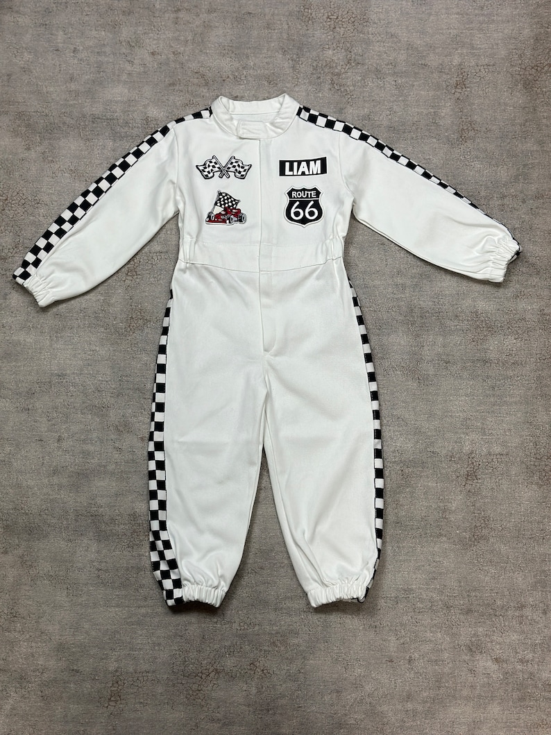 White Racing Suit Custom Personalized-Fast One Birthday Suit-Race Car Birthday-Two Fast Birthday Custom Race Suit-Halloween Costume image 6