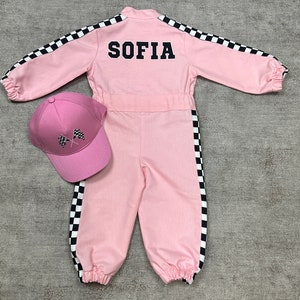 Personalized Pink Racer Long Sleeve Jumpsuit Two Fast Birthday Suit Baby Race Outfit Toddler Race Car Costume Halloween Costumes 画像 2