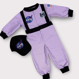 Personalized Lilac Astronaut Jumpsuit for Kids – Baby Space Birthday Outfit – Toddler Astronaut Costume – Halloween Space Suit
