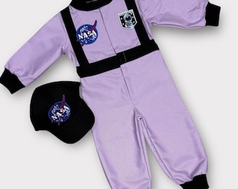 Spersonalizowany liliowy kombinezon astronauty dla dzieci – kosmiczny strój urodzinowy dla niemowląt – kostium astronauty dla malucha