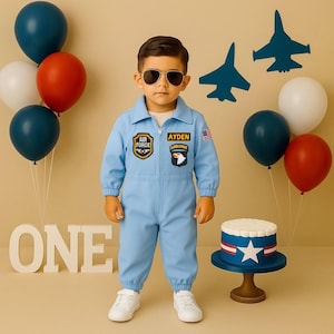 Air Force Pilot Costume for Kids – Personalized Flight Suit – Toddler Aviator Jumpsuit – Halloween Costume – Top One Birthday Outfit