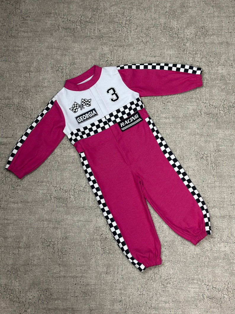 Adorable Pink Race Car Baby Costume Unique Baby Racer Outfit Fast Halloween Dress-Up Speedy Birthday Suit Fast One Jumpsuit zdjęcie 3