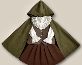 Toddler Medieval Outfit – Renaissance Dress – Historical Halloween Costume - Baby Green Cloak