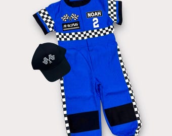 Fast One Birthday - Blue Race Car Driver Outfit - Toddler Racing Suit - Halloween Costume - Two Fast