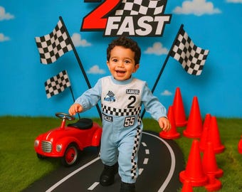 Personalized Blue Racer Long Jumpsuit - Two Fast Birthday Custom Race Outfit - Halloween Costumes - Drag Race -1st Birthday Racer Car Outfit