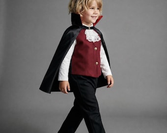 Toddler Vampire Suit Set – Gothic Vampire Cloak – Medieval Cosplay Outfit for Kids – Halloween Costume