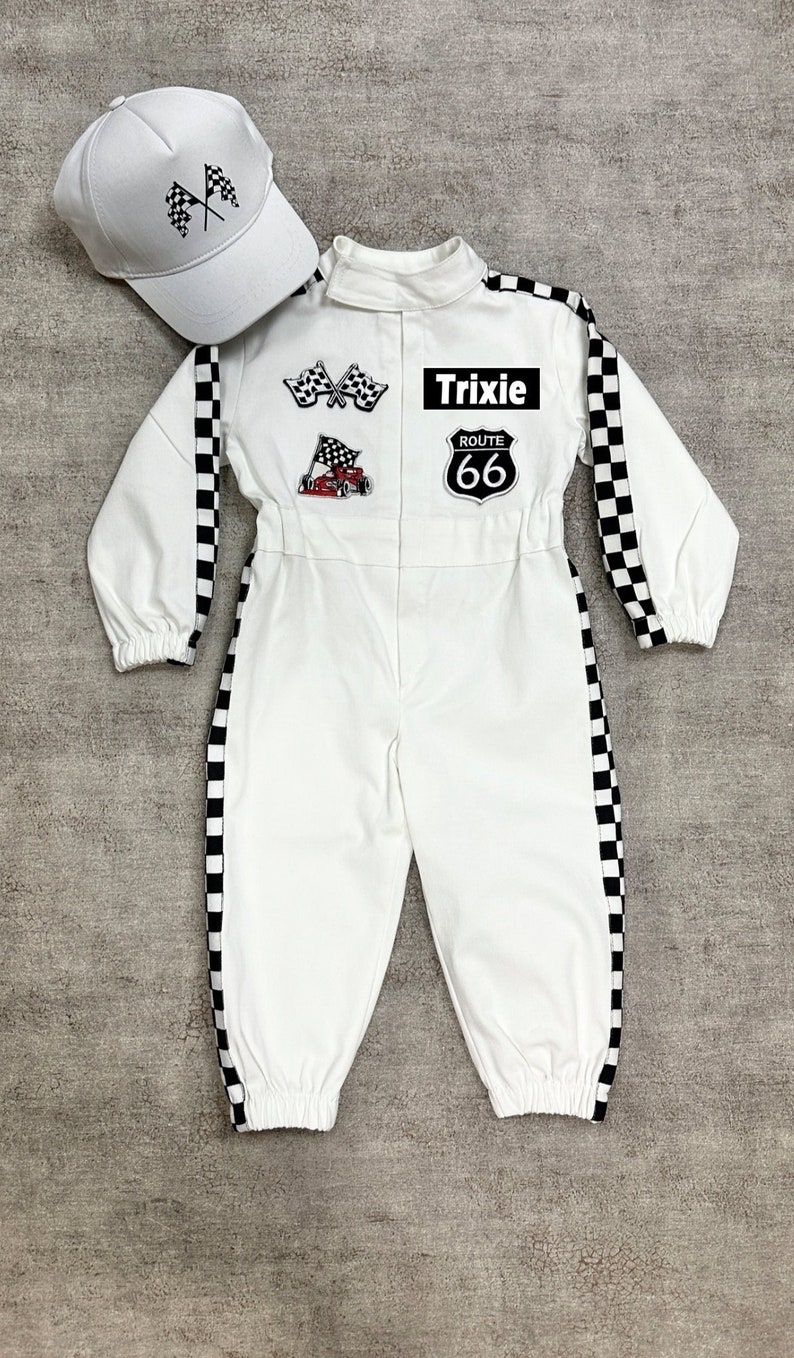 White Racing Suit Custom Personalized-Fast One Birthday Suit-Race Car Birthday-Two Fast Birthday Custom Race Suit-Halloween Costume image 4