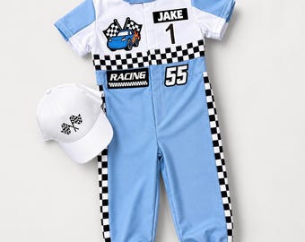 Fast One Birthday Suit - Race Car Birthday Toddler Costume - Kids Racing Jumpsuit - Blue Racer