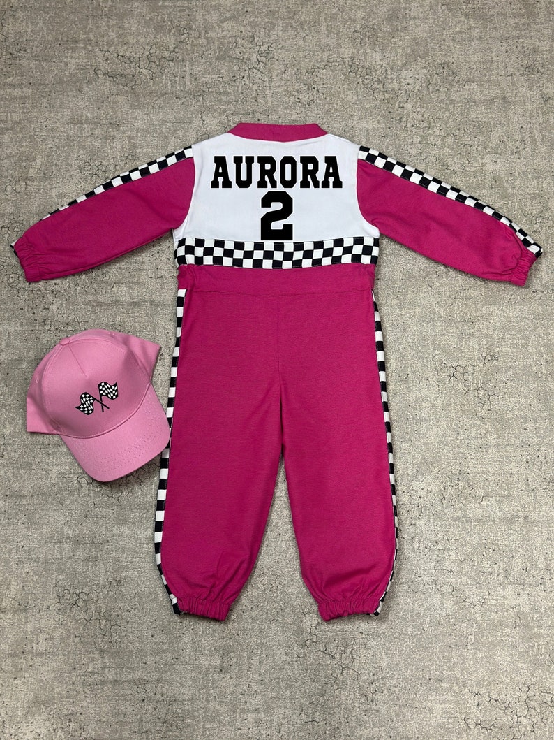 Adorable Pink Race Car Baby Costume Unique Baby Racer Outfit Fast Halloween Dress-Up Speedy Birthday Suit Fast One Jumpsuit zdjęcie 2