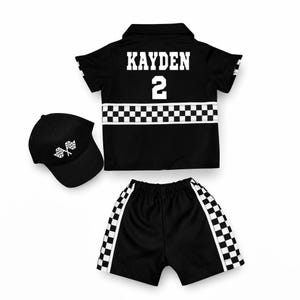 Fast One Birthday - Race Car Birthday Toddler Outfit - Kids Racing Costume - Black Racer Suit image 3