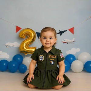Personalized Pilot Dress for Girls - Toddler Air Force Dress Photo Shoots Props - Halloween Costume - Girls Aviator Costume