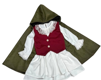 Toddler Medieval Dress with Cloak, Ring Bearer Outfit for Wedding, Halloween, Renaissance Fair Costume