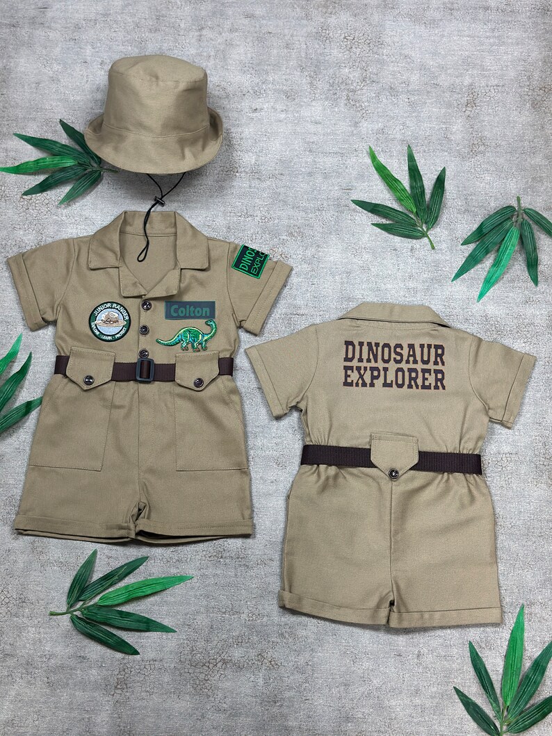 Dinosaur Safari Outfit Jurrasic Fancy Safari Costume Kids Dino Birthday Outfit Dinosaur Explorer Paleontologist Halloween Costume image 6