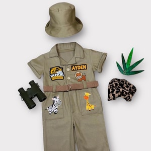 Gepersonaliseerde safari-outfit voor peuter, Wild One-verjaardagspak, safari-jumpsuit voor kinderen, Halloween-kostuum