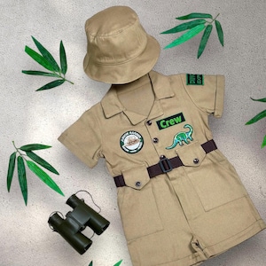 Personalized Dinosaur Safari Outfit - Two Rex Birthday Party Suit - Junior Dinosaur Explorer Costume - Halloween Safari Costume