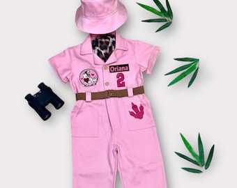 Pinkes Dinosaurier Konzept Safari Kostüm für Abenteurer Kinder - Two Rex Geburtstagsparty - Halloween Kostüm - Dinosaurier Geburtstag Baby Outfit