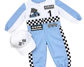 Fast One Birthday Suit - Race Car Birthday Toddler Outfit - Kids Racing Jumpsuit - Blue Racer Costume